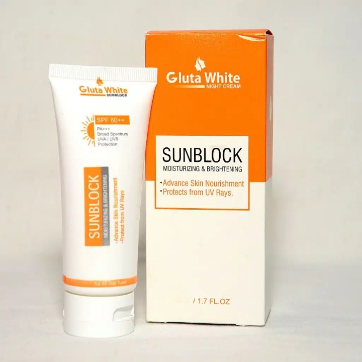 GlutaWhite Sunblock SPF 60+ – Moisturizing & Brightening UV Protection – 65gm for All Skin Types