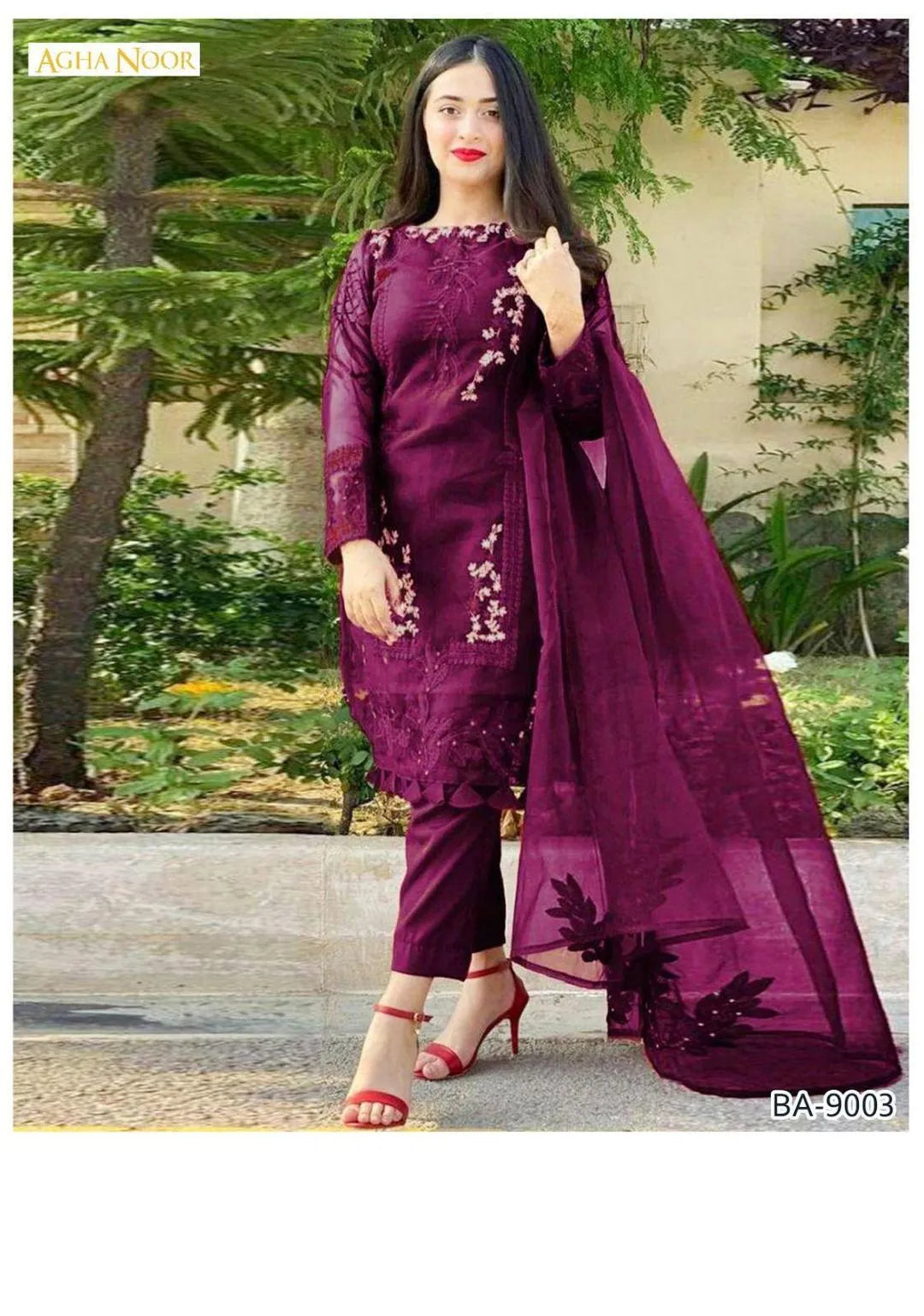 Dhanak: Embroidered Suit Set - 2 Pcs in Vibrant Purple