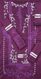 Dhanak: Embroidered Suit Set - 2 Pcs in Vibrant Purple