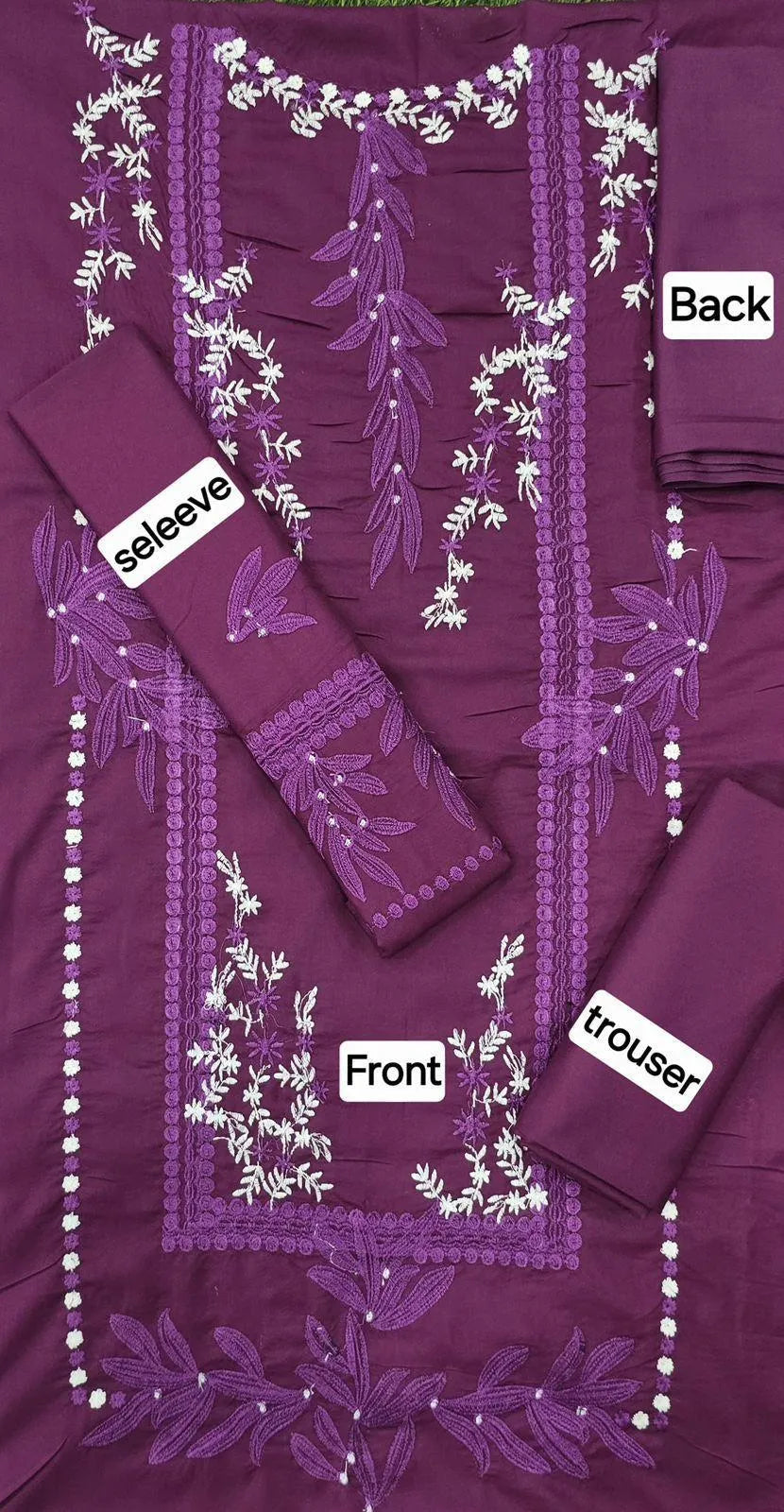 Dhanak: Embroidered Suit Set - 2 Pcs in Vibrant Purple