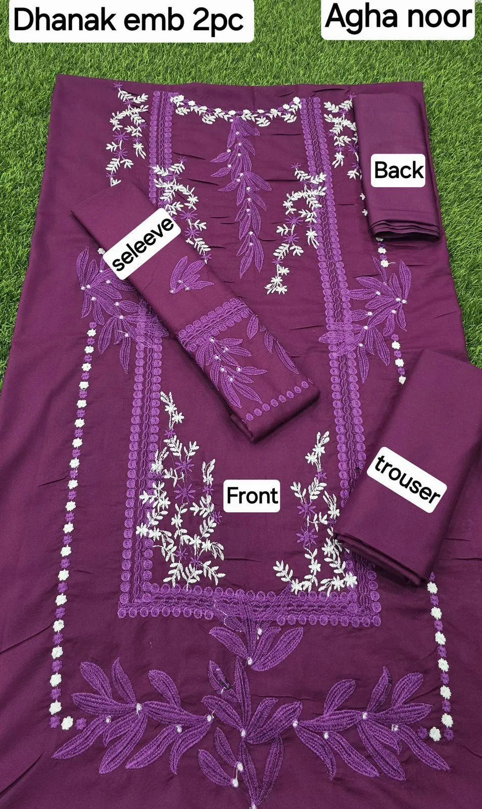 Dhanak: Embroidered Suit Set - 2 Pcs in Vibrant Purple