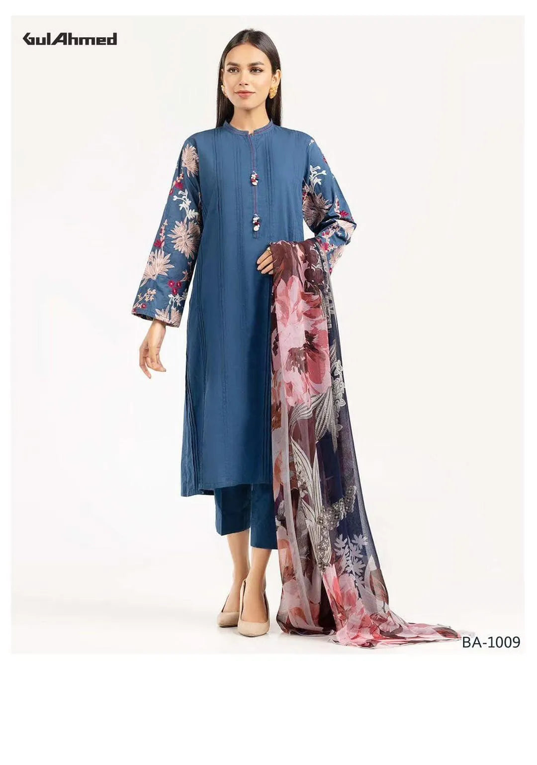 Dhanak: Stylish Blue Embroidered Suit - 2 Pcs