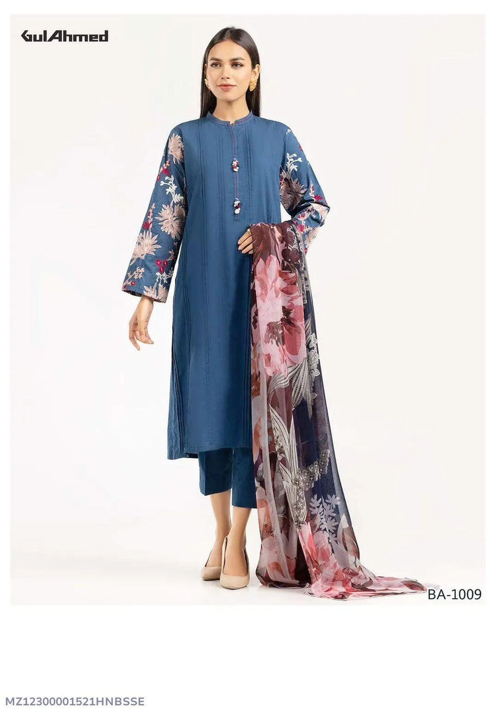 Dhanak: Stylish Blue Embroidered Suit - 2 Pcs