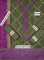 Dhanak: Exquisite 3 Pcs Embroidered Suit Set in Green | Crafted Fabric