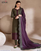 Dhanak: Exquisite 3 Pcs Embroidered Suit Set in Green | Crafted Fabric