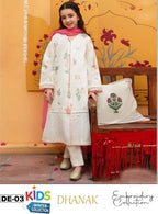 Dhanak: 3 Pcs Girl's Embroidered Unstitched Suit