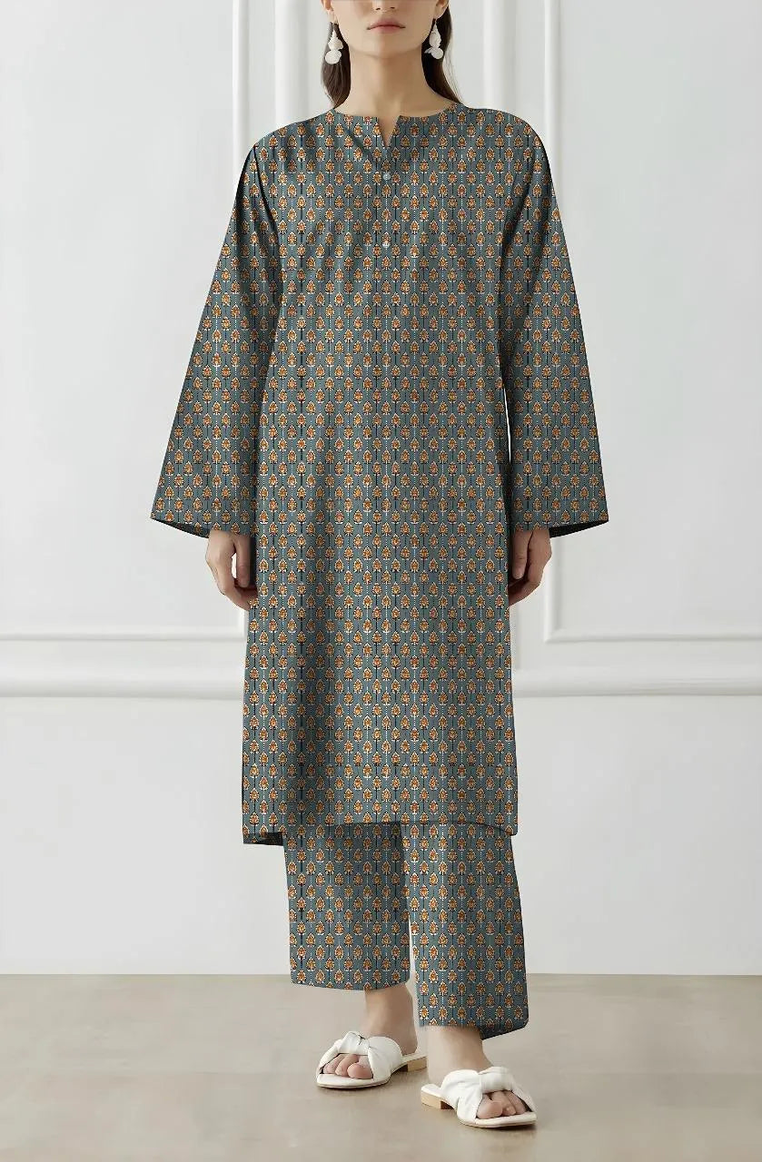 Khaddar: 2 Pcs Women's Unstitched Printed Suit