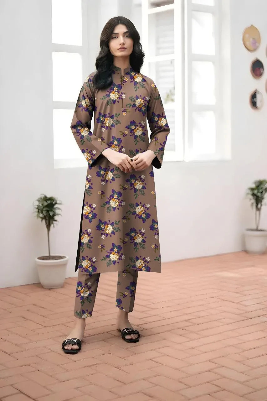 Khaddar: 2 Pcs Women's Unstitched Printed Suit