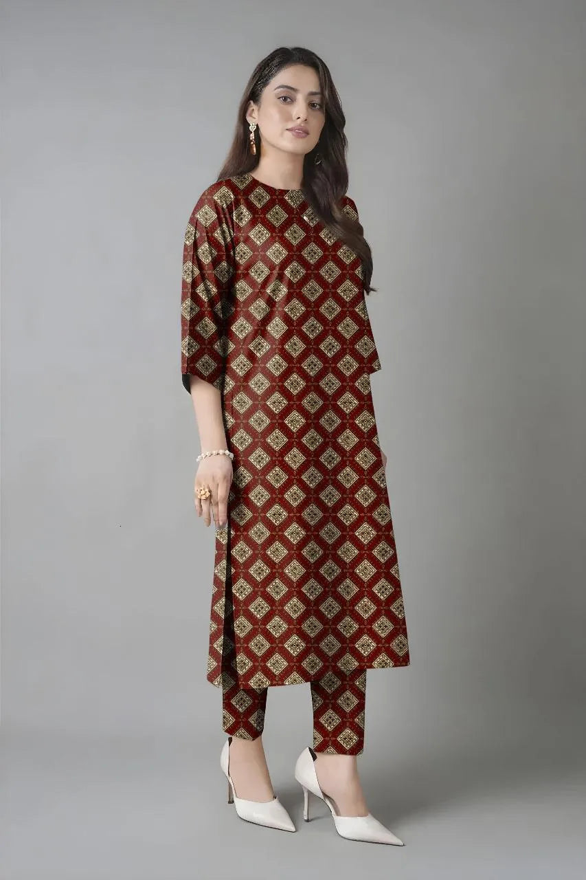 Khaddar: 2 Pcs Women's Unstitched Printed Suit
