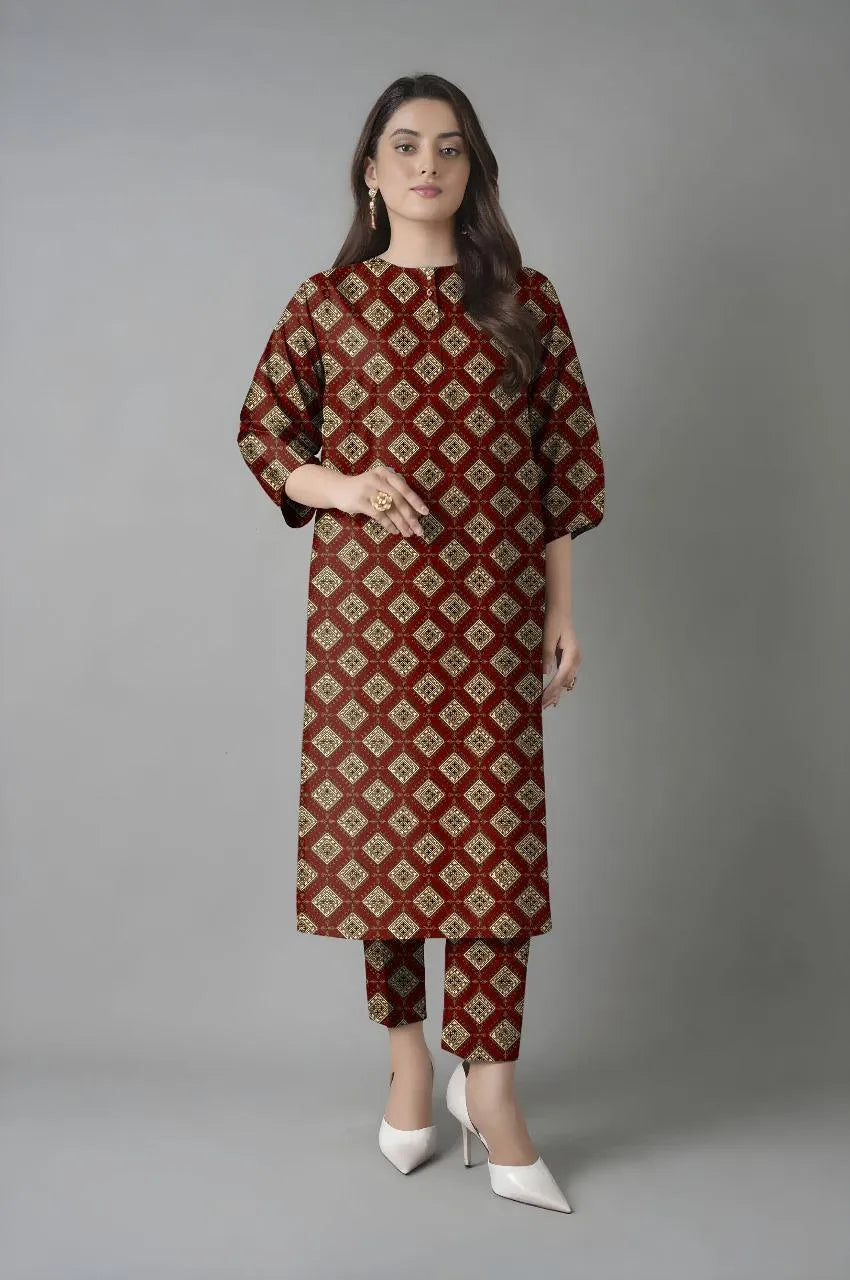 Khaddar: 2 Pcs Women's Unstitched Printed Suit