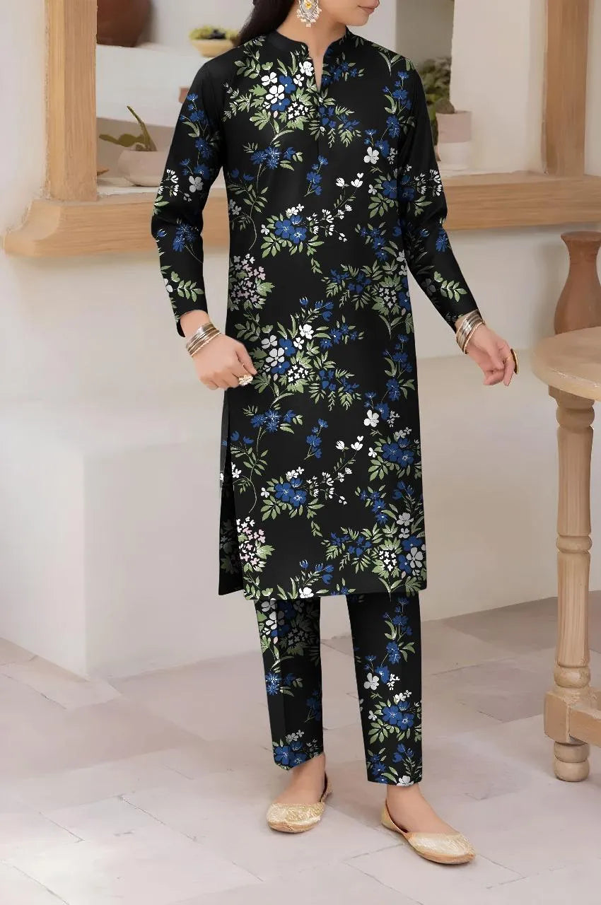 Khaddar: 2 Pcs Women's Unstitched Printed Suit
