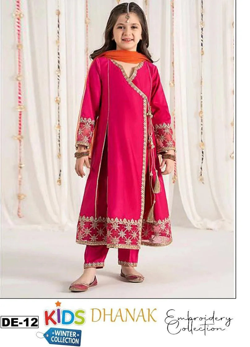 Dhanak: 3 Pcs Girl's Embroidered Unstitched Suit