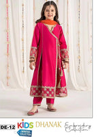Dhanak: 3 Pcs Girl's Embroidered Unstitched Suit