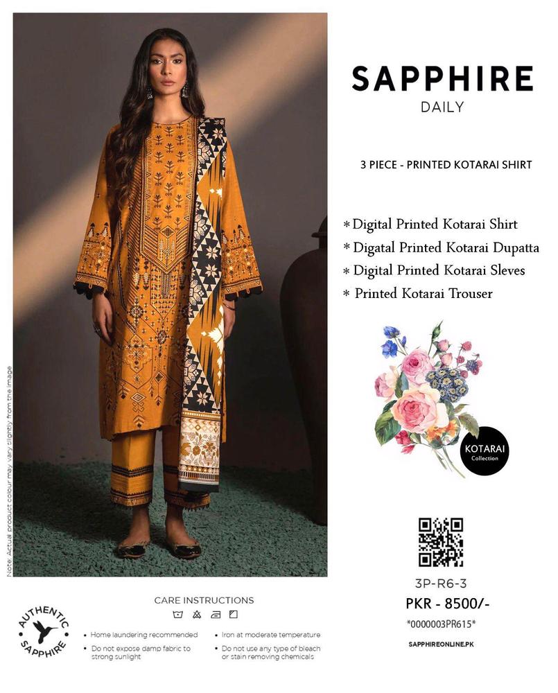 Dhanak: 3 Pcs Women's Unstitched Printed Suit