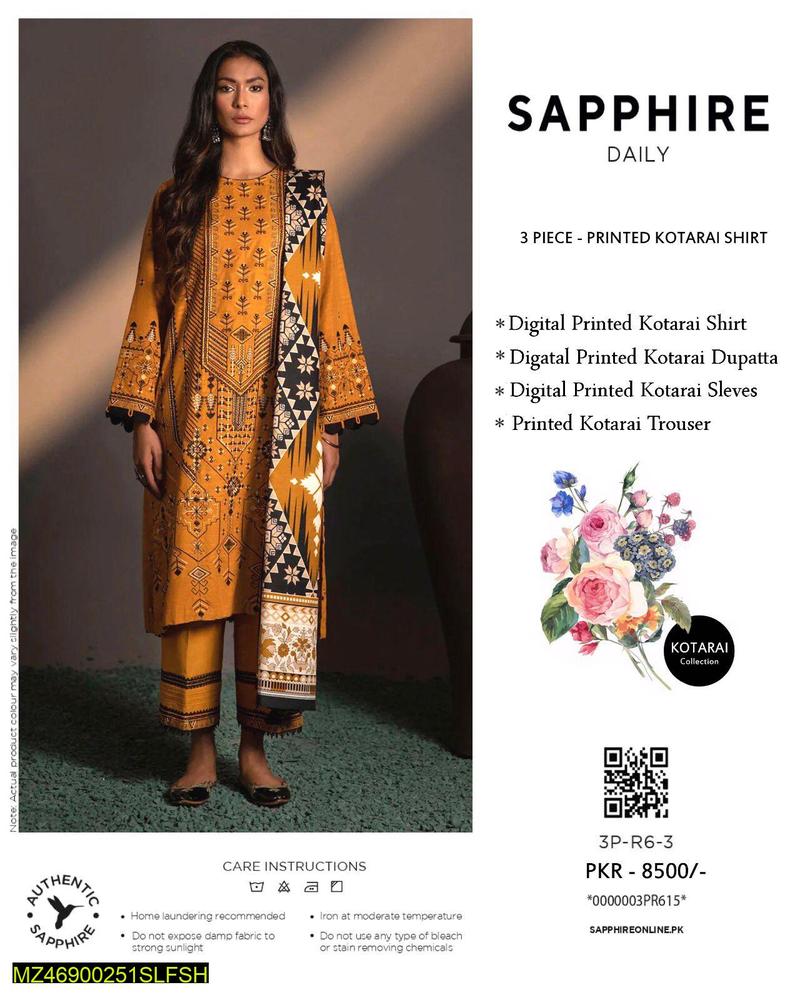 Dhanak: 3 Pcs Women's Unstitched Printed Suit