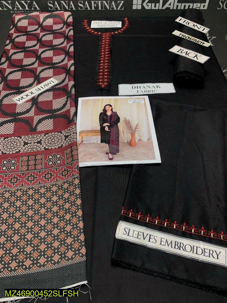 Dhanak: 3 Pcs Women's Unstitched Embroidered Suit