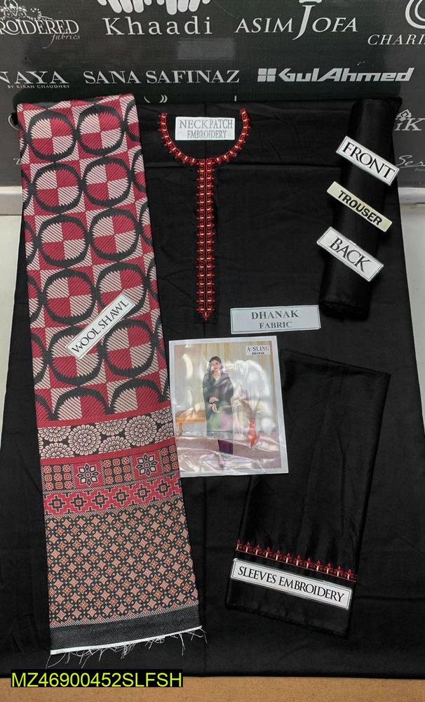 Dhanak: 3 Pcs Women's Unstitched Embroidered Suit