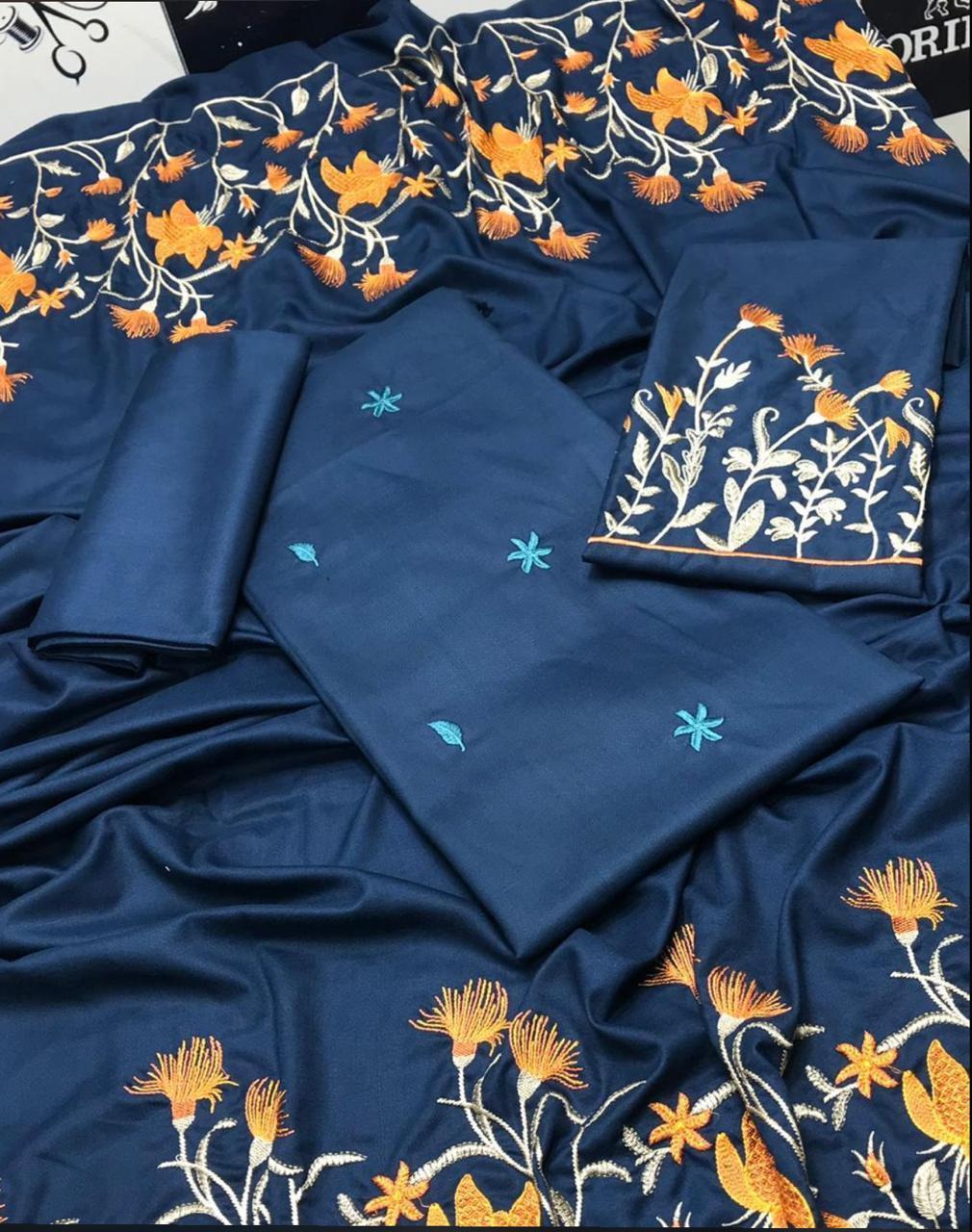 Dhanak: 3 Pcs Women's Unstitched Embroidered Suit