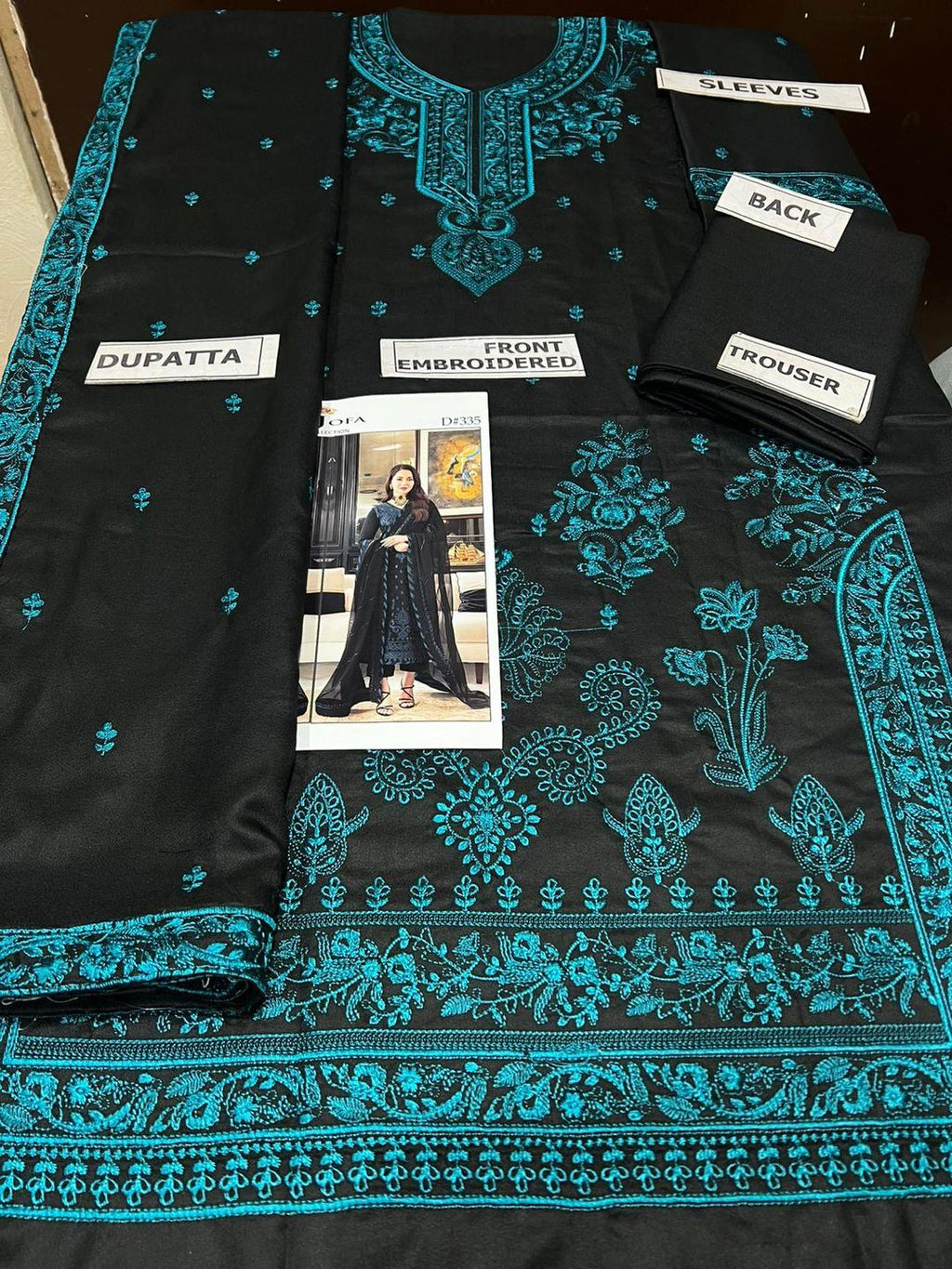 Dhanak: Black Embroidered Suit Set - 3 Pcs with Dupatta