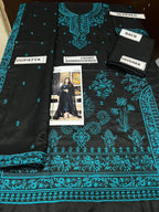 Dhanak: Black Embroidered Suit Set - 3 Pcs with Dupatta