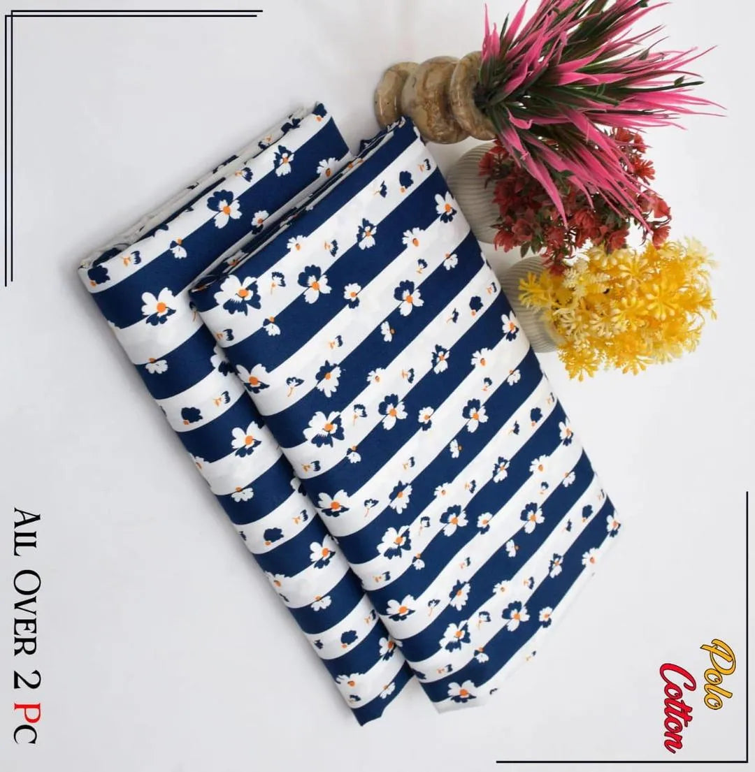 Polo Cotton: 2 Pcs Women's Unstitched Printed Suit