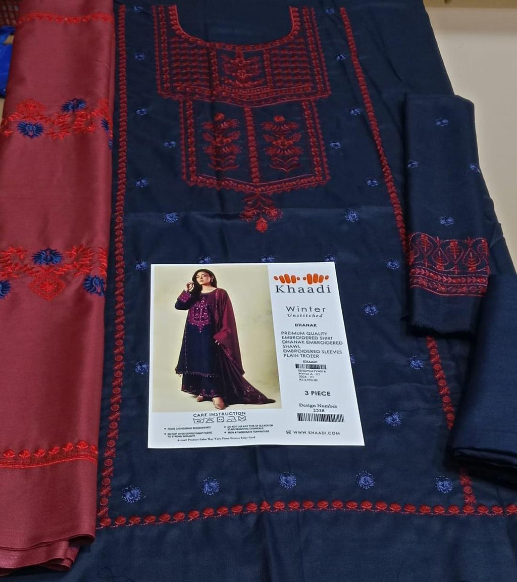 Dhanak: 3 Pcs Women's Unstitched Embroidered Suit