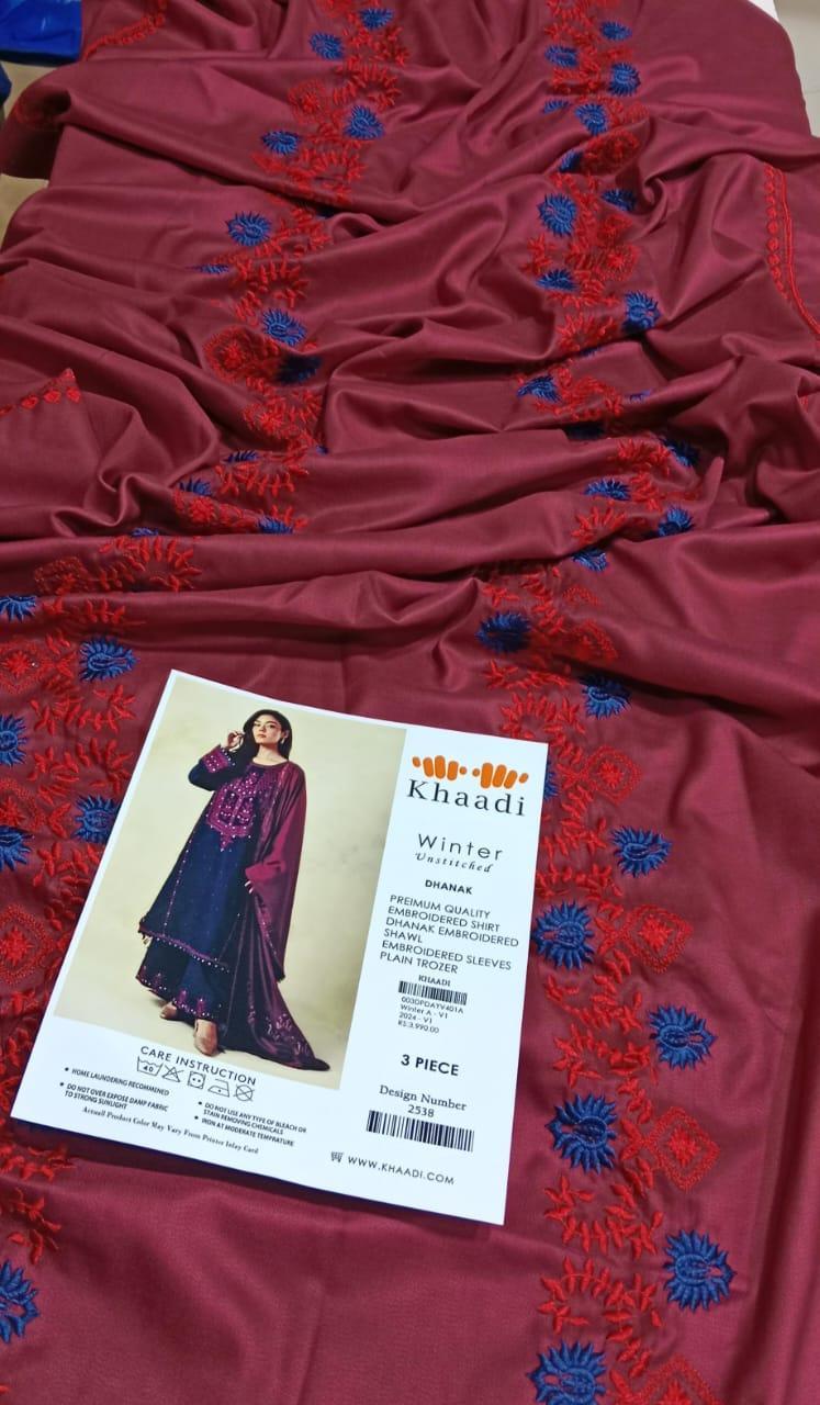 Dhanak: 3 Pcs Women's Unstitched Embroidered Suit