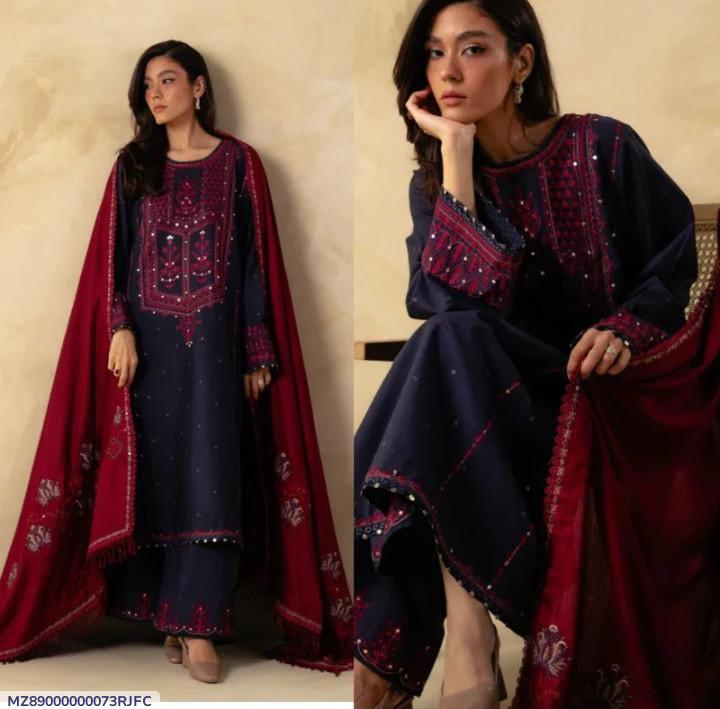 Dhanak: 3 Pcs Women's Unstitched Embroidered Suit