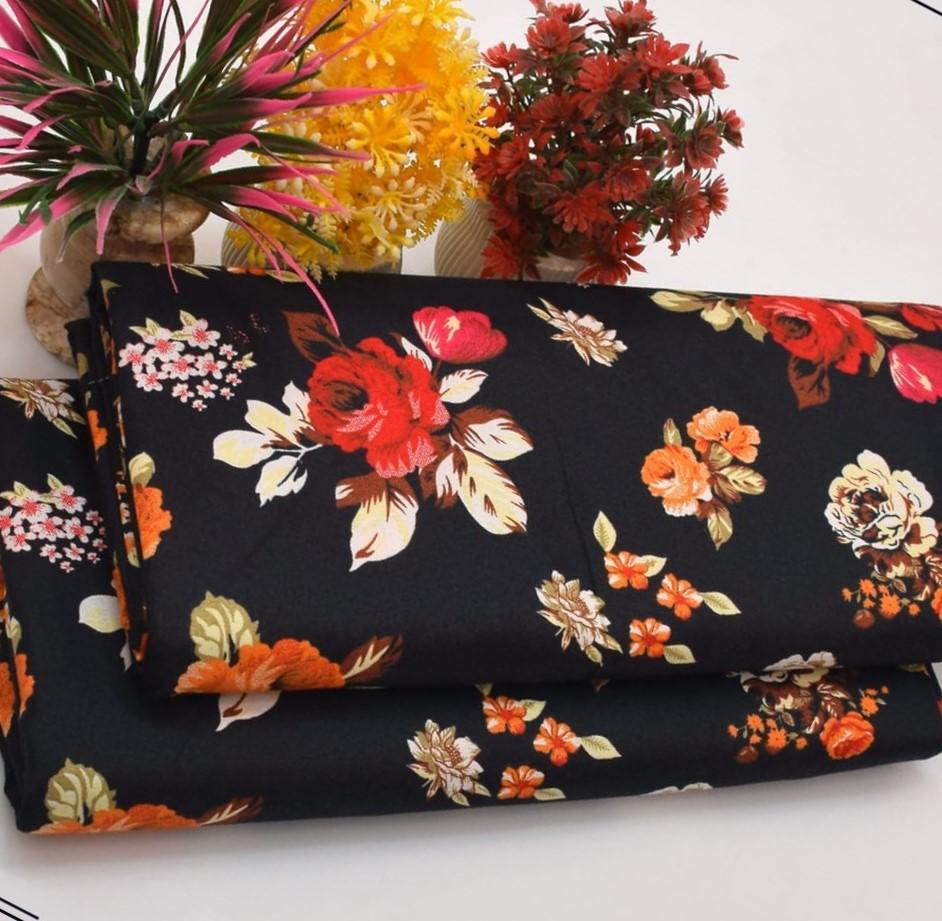 Polo Cotton: 2 Pcs Women's Unstitched Printed Suit