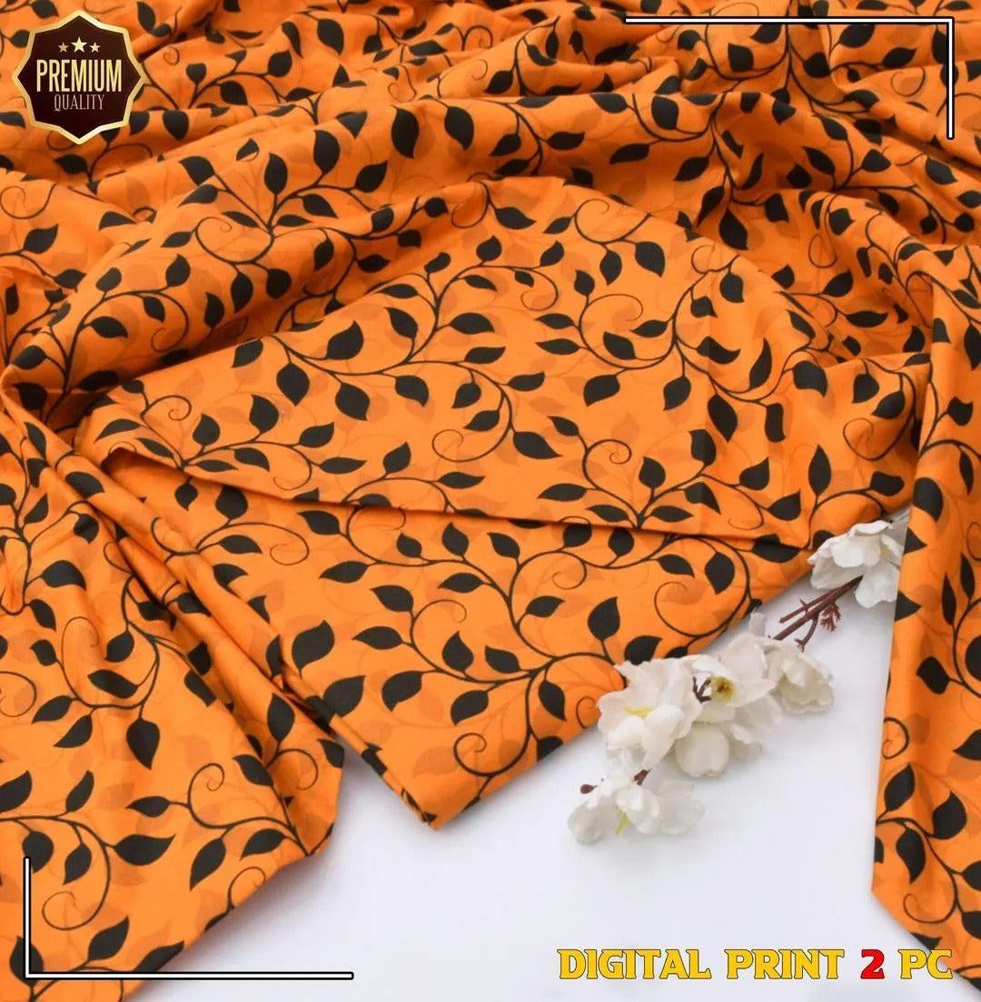 Polo Cotton: 2 Pcs Women's Unstitched Printed Suit winter collection